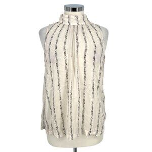 Bella Dahl High Neck Sleeveless Back Button Up Top White Black Size Large